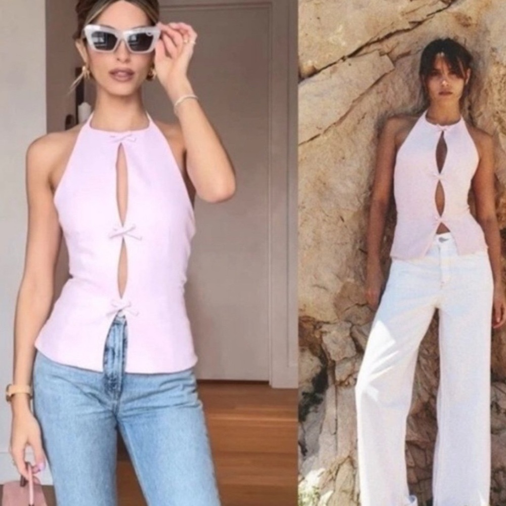 Zara Fitted Bow Halter Top - PINK size Xs